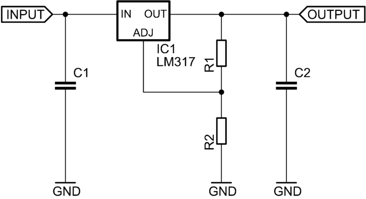 Podstawowy układ pracy stabilizatora LM317