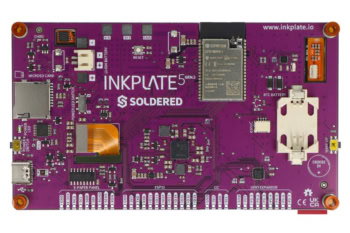Spód płytki Inkplate 5 Gen2 z modułem ESP32, zegarem RTC i slotem microSD