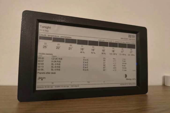 SkyEink - wyświetlacz przelotów satelitów na ekranie e-paper z ESP32