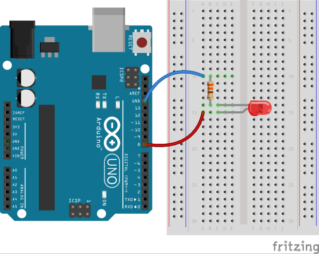 Podłączenie diody do Arduino.