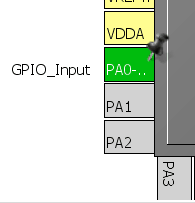 Pin PA0 skonfigurowany w trybie GPIO_Input