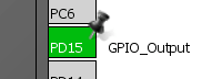 Pin PD15 skonfigurowany w trybie GPIO_Output