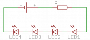 Zasilanie czterech diod LED połączonych szeregowo