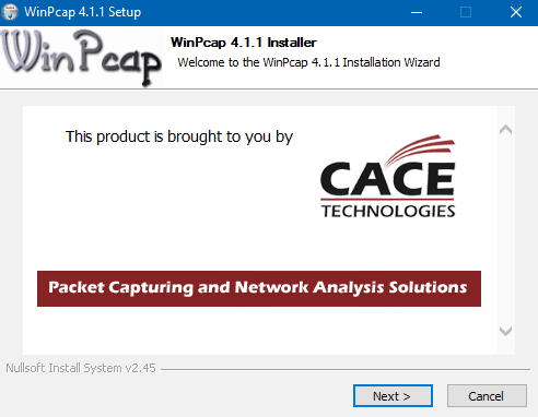 Instalacja WinPcap.