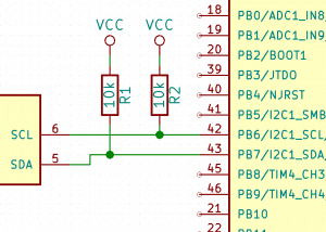 Sposób podłączenia magistrali I2C pomiędzy mikrokontrolerem a układem scalonym