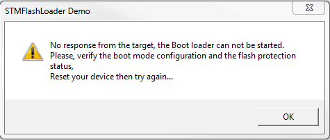 Komunikat o błędzie podczas nawiązywania połączenia z bootloaderem