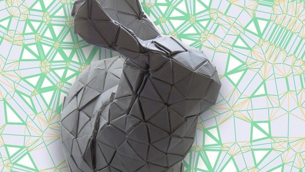 Model stanfordzkiego królika stworzony w oparciu o algorytm origami.