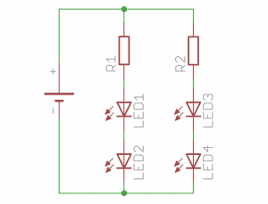 Zasilanie LED połączony równolegle po 2 w szeregu.