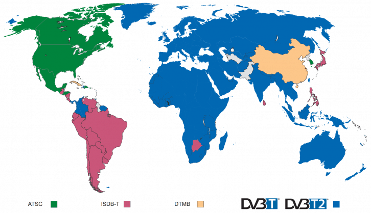Dostępność telewizji DVB. Źródło: https://www.dvb.org