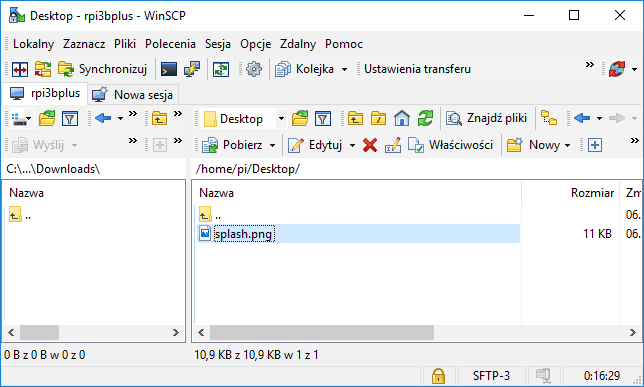 Przenoszenie pliku splash.png na Raspberry Pi z WinSCP