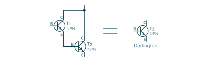 Przykładowy schemat połączenia dwóch tranzystorów bipolarnych w układ Darlingtona