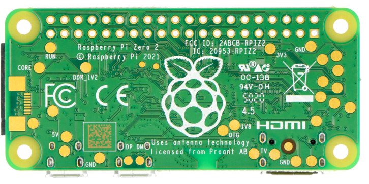Spód Raspberry Pi Zero 2 W pozbawiony jest elementów elektronicznych